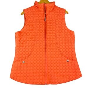 Kate Park Women's Orange Quilted Puffer Vest Mock Neck Zip Front Size Large